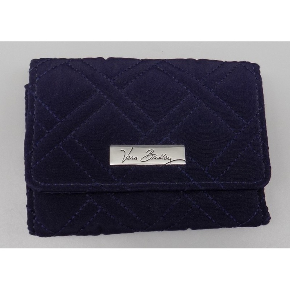 Vera Bradley Navy Blue Tri-Fold Wallet Clean Quilted Snap Closure ID Window